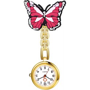 Eryi-Montre Infirmière Pour Blouse: Montre De Poche Broche Élégante Avec Papillon Avec Cadran Chiffres Arabes Lisible - Alliage Doré - Cadeau Pour Personnel Médical Journée Des Infirmières - Neuf