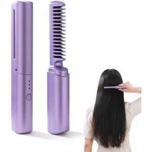 Kal-Mini Hair Straightener,3 Temperature Adjustments Electric Straightening Comb Heated Hair Brush,Mini Lisseur De Cheveux Rechargeable,Brosse Lissante Pour Cheveux,Fer À Lisser Peigne Chauffant (Vio - Neuf
