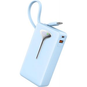 Mdy-Batterie Externe Charge Rapide 10000mah, 22.5w Power Bank Usb C Input & Output, Chargeur Externe Avec 3 Ports, Batterie Portable Avec Cable Intégré Compatible Avec Iphone 16/15/14/13/12/11/Samsun - Neuf