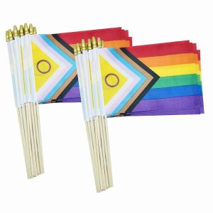 Paquet De 50 Intersex Progress Gay Stick Drapeau Petit Mini Arc-En-Ciel Tenu &Agrave; La Main Lgbtq Drapeaux,5x8 Pouces - Neuf