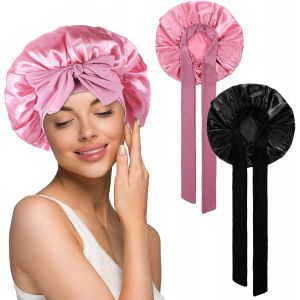 Lot De 2 Bonnets À Cheveux En Satin Pour Femme - Double Face - Pour Dormir, Boucler Et Protéger Les Cheveux - Pour La Nuit - Élastique Et Doux - Réglable - Pour Fille - Neuf
