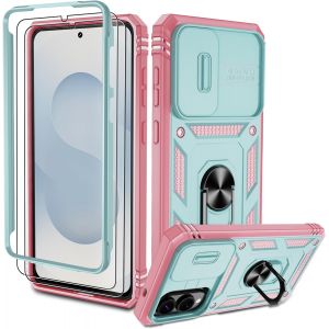 TRAHOO-&Eacute;tui de protection pour Samsung Galaxy S25 Edge, avec 2 films de protection, militaire anti-chocs, r&eacute;sistant aux rayures, rose verte - Neuf