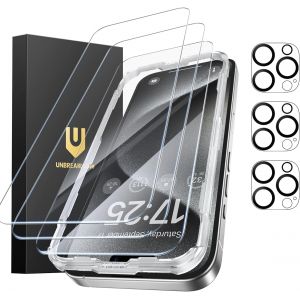 JGD-Protection &Eacute;cran iPhone 15 Pro Max - Lot de 3, 3 Vitres en Verre Tremp&eacute; + 3 Protecteurs d'Objectif, Duret&eacute; 9H, Clart&eacute; HD, Anti-Traces de Doigts, Compatible Coque, 6,7 Pouces - Neuf