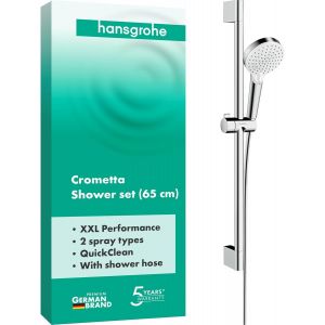 Crometta Set de douche Vario avec barre Unica'Croma 65 cm, blanc/chrom&eacute;, 26532400 - Neuf