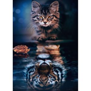 Oayew-Peinture Diamant Chat Et Tigre 5d - Kit Complet De Broderie Diamant Pour D&eacute;coration Murale D'int&eacute;rieur (30x40cm) - Neuf