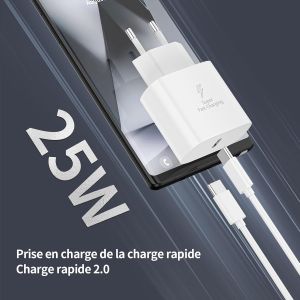 Chargeur Rapide Samsung,Pour Samsung Galax S25 S24 S23 S22 S21 S20 S&eacute;rie,A15 A16 A14 A13 A54 A55 A56 A35 A36 A25 A26 5g Chargeur Rapide 25w De Rechange D'origine + 2m Type-C C&acirc;ble (Blanc) - Neuf