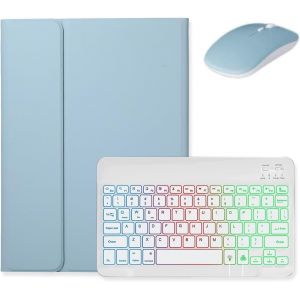 Étui Avec Clavier Rétroéclairé Pour Galaxy Tab S9 Fe 11""/Tab S9 11""/Tab S8/S7 11"" Avec Clavier Rétroéclairé Amovible, Bleu Brume + Blanc - Neuf