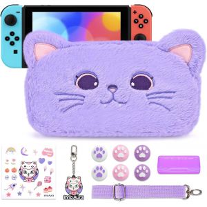&Eacute;tui NS Switch - Accessoires pour NS Switch 18 en 1 avec Etui de Transport Switch, Etui de Jeu Switch, Protection d'Ecran Switch, Support Switch, Poign&eacute;es de Pouce Switch(Violet) - Neuf