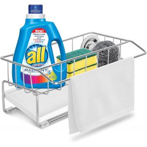 Porte-&Eacute;ponge En Acier Inoxydable Pour &Eacute;vier De Cuisine Avec Plateau Auto-Drainant Et Cintre &Agrave; Vaisselle,Organisateur D'ustensiles De Vaisselle,Rangement D'&eacute;vier Pour Accessoires De Cuisine - Neuf