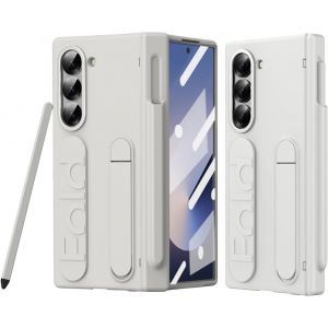 SJZG-Compatible Pour Samsung Galaxy Z Fold 6 Coque Avec S Pen,Housse De Protection Z Fold 6 Samsung Avec B&eacute;quille Et Dragone,Protecteur D'&Eacute;cran Z Fold 6 Case,Coque Int&eacute;gr&eacute; Fold 6 Samsung,Blanc - Neuf