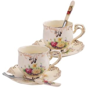 2 Set De Fantaisie Floral Tasse &Agrave; Th&eacute; Et Soucoupe Th&eacute; De 8 Oz. - Neuf