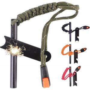 Jgd-Lot De 4 Allume-Feu En Acier - Avec Grattoir 6 En 1, Poign&eacute;e En Paracorde - Pour Feu De Camp En Plein Air, &Eacute;quipement De Survie Et D'urgence - Neuf