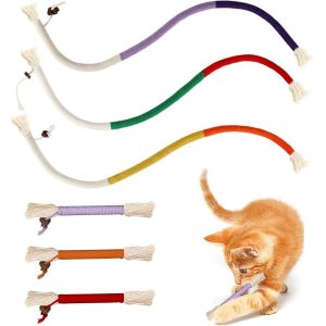 Letnerny-6 Pièces Jouet Chat Colorée, 70 Cm/15 Cm Jouet À Mordre En Corde À Herbe, Bâtonnets Herbe, Bâtons À Mâcher Pour Chats, Jouet Pour Chat Pour Grincer Des Dents Chats Intérieur - Neuf