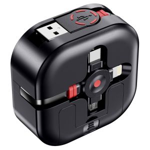 DDA-1.2M Câble de Charge Rétractable, 3 en 1 Câble USB Multi, Câble Chargeur Universel Charge Rapide avec iP/Micro USB/Type C pour iPhone/Tablets/Samsung Galaxy/LG/Pixel/Huawei/HTC/OnePlus/PS - Neuf