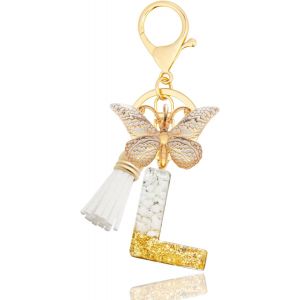 KAL-Porte-Cl&eacute;s Avec Lettre, Keychains Lettre Avec Papillons Pompon Pendentif, Alphabet Porte-Cl&eacute;s, Porte-Cl&eacute;s Initiale Pour Femmes Filles Sac &Agrave; Main Bagages D&eacute;coration - Neuf