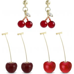 Kalhx-3 Paires De Boucles D'oreilles Cerise,Boucles D'oreilles Pendentif Cerise,Boucles D'oreilles Tempérament,Boucles D'oreilles Cerise 3d,Adaptées Aux Dames Et Aux Filles - Neuf