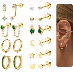 Kal-10paires Hypoallerg&eacute;niques Boucles D'oreilles Femme Argent/Or Lot Boucles D'oreilles Femme Acier Inoxydable Piercing Oreille Boucles D'oreilles Cr&eacute;oles Cartilage Pour Multiple Piercing - Neuf