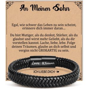 Kal-Cadeaux Pour Hommes, Cadeau Pour Lui, Bracelet En Cuir Pour Mon Mari, Mari, Petit Ami, Fils, Frère, Papa, Neveu, Grand-Père, Petit-Fils Pour La Saint-Valentin, Un Anniversaire, Noël, La Fête - Neuf