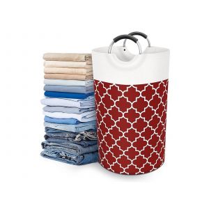 Panier &agrave; linge pliable rouge de 82 L avec poign&eacute;es - Neuf