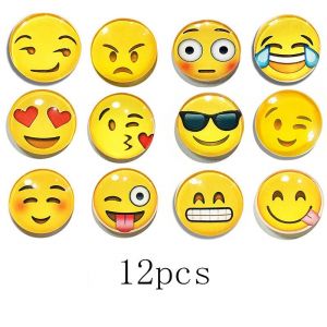 Aimant Emoji, 3 cm 12 pièces Aimant de réfrigérateur en verre 3D avec visage souriant, adhésif puissant, peut être utilisé pour décorer les réfrigérateurs, les tableaux blancs, les casiers scolaires. - Neuf