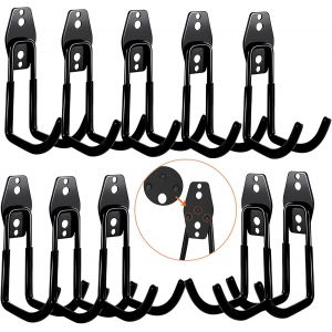 Crochet Mural Garage 10PC, Rangement Garage,Crochet Mural en Acier Avec 3 Soudures au Lieu de 2 Plus Fortes pour &Ecirc;chelle,V&eacute;los,Tuyaux,Outils &eacute;lectriques(Noir) - Neuf