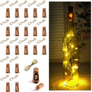 Lot De 20 Bouchon Lumineux Pour Bouteille,Led Bouteille Guirlande,2M 20 Leds Bouteille Lumières,Blanc Chaud,Design Liège,Bouchon Led Bouteille Avec 3 Piles Lr44,Lampe De Bouteille,Pour Diy,Fêtes - Neuf