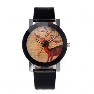 Femmes Belle Cerf Motif Analogique Quartz Mouvement Pu Sangle Casual Montre-Bracelet - Neuf