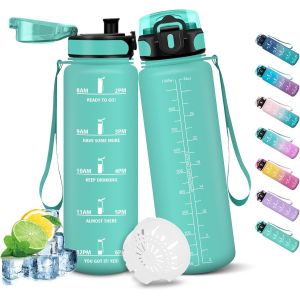 Eryi-Gourde Sport, 1000ml Étanche & Réutilisable, Bouteille, Motivation Avec Filtre Gourde, Bouteille D'eau, Gourdes Pour Sport, Fitness, Yoga, L'école, Bureau - Neuf
