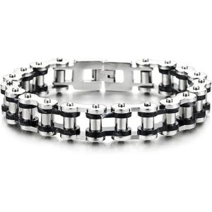 Bracelet Bicolore En Acier Inoxydable Pour Homme - Bracelet Chaîne Moto - Neuf