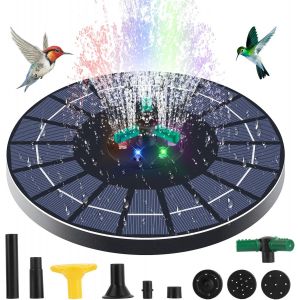Fontaine solaire 4 W avec barre de support réglable, pompe solaire flottante avec 6 lumières LED colorées, 6 buses et 3 tubes fixes - Neuf