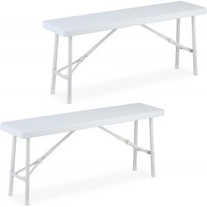 Ulteronixshop-Banc Pliable, Lot De 2, Acier Et Plastique, Pour Jardin, Terrasse, Camping, Hlp : 42x100x25 Cm, Blanc - Neuf