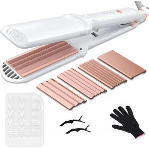 Lisseur Cheveux 3 En 1, Professionnel Lisseur Boucleur Cheveux Livr&eacute; Avec 3 Plaques Interchangeables En C&eacute;ramique Tourmaline, Lisseur Boucleur Coiffure Moelleuse Pour Cheveux Court[Fer826350] - Neuf