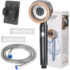 Pommeau de douche &agrave; &eacute;conomie d'eau - Augmentation de la pression - Pommeau de douche multifonction haute pression - 5 modes - Avec tuyau r&eacute;glable de 1,5 m + support - Filtre de rechange - Neuf