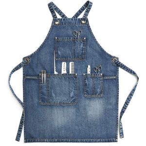 Ulteronixshop-Tablier unisexe en jean bleu pour coiffeur, artisans, barista, barbecue, avec poches pratiques pour homme et femme - Neuf