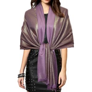 Châle Pashmina Métallique Étincelant Pour Femme-Longue Écharpe De Fête-Couleur Unie-Deux Tons.[G892] - Neuf