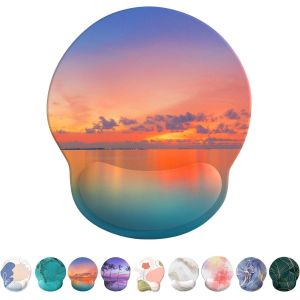 KALANKA-Tapis de Souris Support de Repose-Poignet, Tapis Souris Ergonomique en Gel, Tapis de Souris Frais pour Gamer, Repose Poignet Souris avec Base en PU antidérapant (Coucher de Soleil océanique) - Neuf
