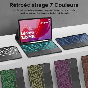 Coque Clavier Pour Lenovo Tab M11 11 Pouces Avec Pavé Tactile, Azerty Français Clavier Bluetooth Magnétique Détachable Avec 7 Couleurs Rétroéclairées Pour Tablette Lenovo Tab M11 11"" 2024, Noir - Neuf