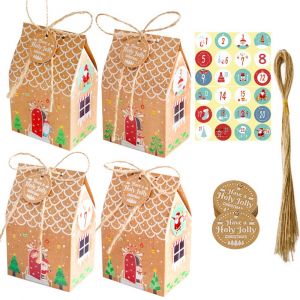 24 sacs cadeaux de No&euml;l avec &eacute;tiquettes, autocollants et cordelette - Assortiment en papier kraft pour les f&ecirc;tes - Neuf