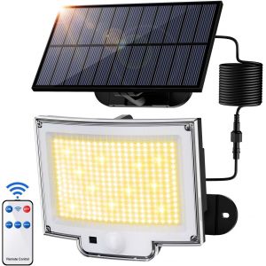 Kalanka-318 Led Lampe Solaire Ext&eacute;rieur D&eacute;tecteur De Mouvement, 3000lm Lumiere Solaire Exterieur, 3 Modes Projecteur Solaire Exterieur, Ip65 Led Spot Solaire (1 Pi&egrave;ce - 318led Lumi&egrave;re Chaude) - Neuf