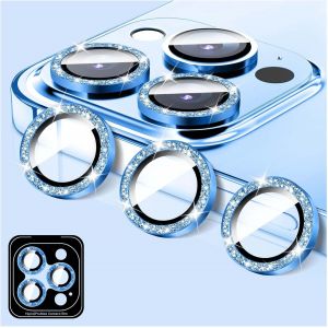 Protecteur D'objectif D'appareil Photo Pour Iphone 16 Pro/Iphone 16 Pro Max, Coque D'appareil Photo En Verre Trempé 9h Pailleté, Anneaux Métalliques Individuels À Alignement Automatique - Neuf