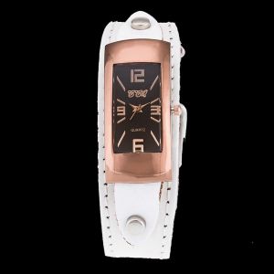 Montre A Quartz Ccq Pour Homme, Style Retro, Cadran Rectangulaire, Bracelet En Alliage Pu (Blanc) - Neuf