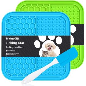 2pcs Tapis De Léchage Chiens Et Chats 15x15cm Favorise Une Alimentation Lente Et Réduit L'anxiété-Idéal Pour Le Bain,Le Toilettage Et L'entraînement-Disponible En Bleu Et Vert - Neuf