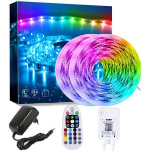 Bande Led Bluetooth 10 M (5 M X 2) - Bande Led Rvb Multicolore Flexible Pour Chambre À Coucher, Contrôlée Par Application Pour Smartphone, Synchronisée Avec La Fonction Rythme Musical/Minuterie - Neuf