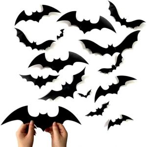 CAUC-Lot de 60 Autocollants Chauve-souris d'Halloween 3D, 4 Tailles Noirs, Imperméables, pour Décoration Murale de Porte d'Halloween - Neuf