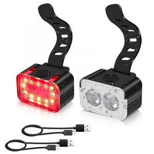 Lumiere Velo Avant Et Arriere, 8 + 12 Modes D'éclairage Lampe Vélo Led Étanche Ipx6, Usb Rechargeable Eclairage Velo Pour Cyclysme Vtt, Vtc, Bicyclette, Longue Durée De Vie De La Batterie - Neuf