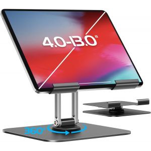 Support Tablette Bureau Pour Ipad, 360&deg; Rotatife Porte Telephone R&eacute;glable De Bureau, Aluminium De Pliable Pour Ipad 12.9,Mini Et &Agrave; Toutes Les Tablettes Et T&eacute;l&eacute;phones De 4 &Agrave; 13.0 Pouces - Neuf