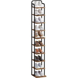 Subzonal-Tag&egrave;re &Agrave; Chaussures Verticale &Agrave; 10 Niveaux, Tour &Agrave; Chaussures Pour Petits Espaces, Autoportante, R&eacute;glable, Gain De Place, Marron Rustique Et Noir Sr11201b - Neuf