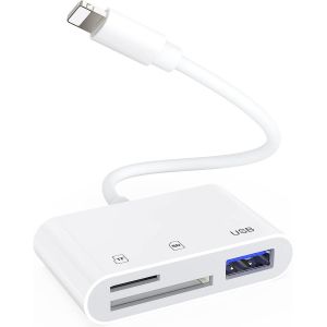 Adaptateur lecteur de carte SD pour iPhone,lecteur de carte TF,lecteur de carte 3 en 1,adaptateur Lightning USB pour appareil photo SD/TF,adaptateur iPhone USB OTG,compatible avec iPhone - Neuf