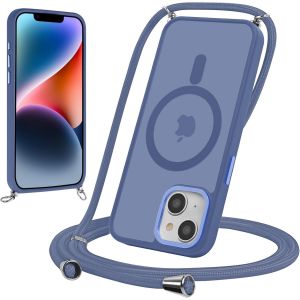 Checarzhn--No1-Magnétique Coque Pour Iphone 15 6,1"" Avec Cordon, Compatible Avec Magsafe, Étui Mat Translucide Rigide Pc + Tpu Bumper Antichoc Protection Housse Avec Réglable Collier Laniere Case, Bl - Neuf