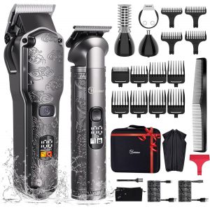 Tondeuse À Cheveux Professionnelle Pour Hommes Set De Tondeuses À Barbe Et À Cheveux T-Blade Trimmer Lavable Kit D'entretien Sans Fil Tondeuse À Nez Et À Corps Tondeuse Cheveux Et Barbe Set - Neuf